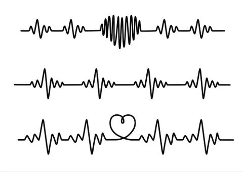 Set black cardiogram lines isolated on white background. Illustrazione stock