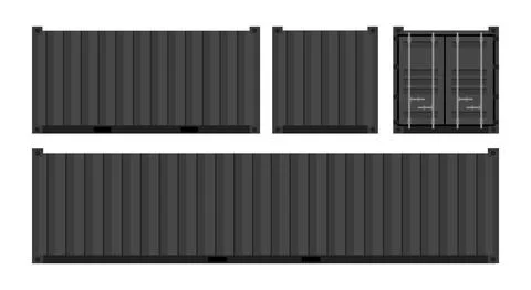 Set black cargo containers. Freight Shipping, delivery and transportation Illustrazione stock