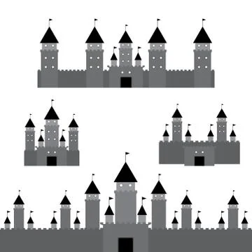 Set black castle on white background. vector Stock Illustration