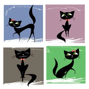 Set of black cats. Stock Illustration
