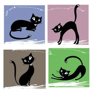 Set of black cats Stock Illustration