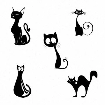 Set of black cats. Vector illustration silhouette. Stock Illustration