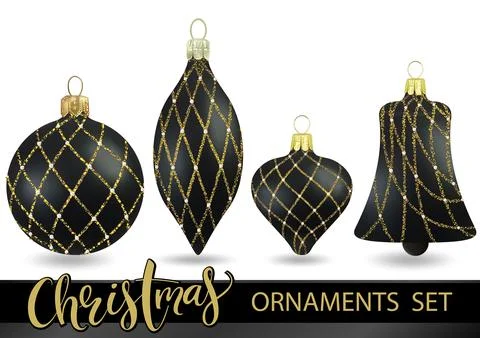 Set of Black Christmas Ornaments with Pattern Stock Illustration