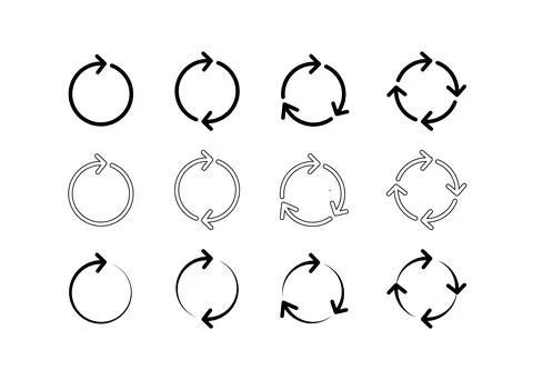 Set of black circle arrows, circular loop icon. Refresh, reload, recycle, rot Stock Illustration
