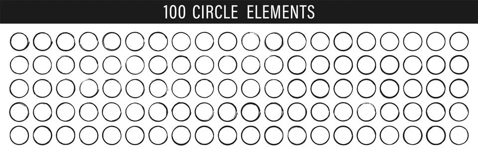 Set of black circle brushes elements. Different circle brush strokes. Grung.. 스톡 일러스트