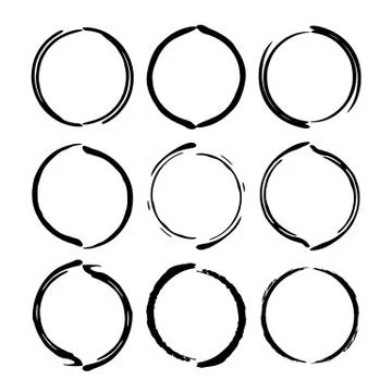 Set of black circle grunge frames. Creative round borders. Vector illustratio Stock Illustration