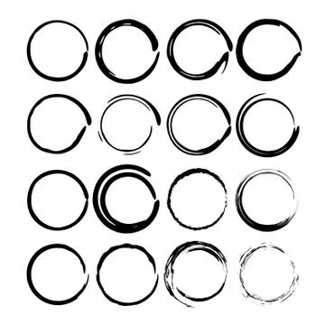 Set of black circle grunge frames. Creative ink round borders. Vector illustr Stock Illustration