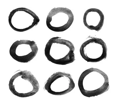 Set of black circle ink on white background Stock Illustration