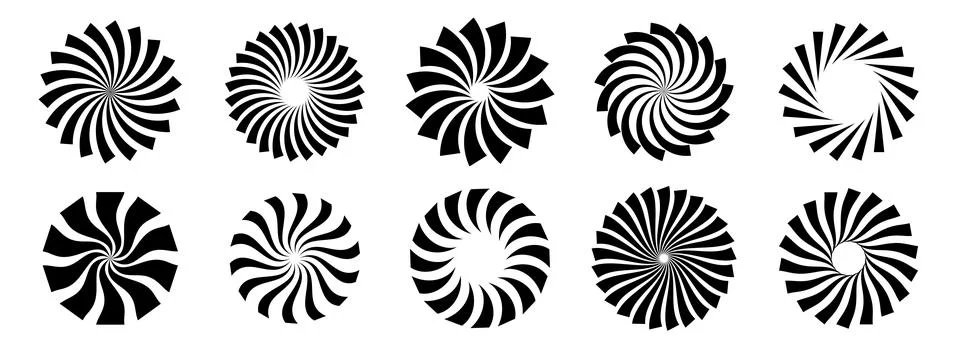 Set of black circle rotating rays and beams. Radial sunburst element pack. Round イラスト素材