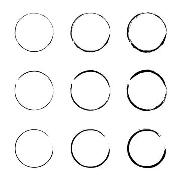 Set of black circles. Sketch hand drawn. Simple hand drawn circle. Stock Illustration