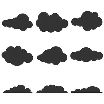 Set of black cloud silhouettes icons isolated on white background vector Stock Illustration