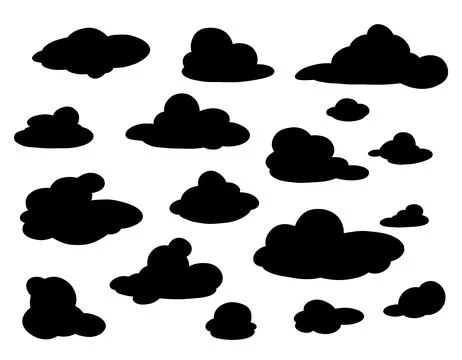 A set of black clouds on a white background. Silhouette image. Collection i.. Stock Illustration