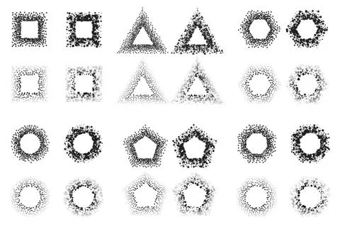 Set of black color frames Isolated on white background. Octagon, pentagon Illustrazione stock