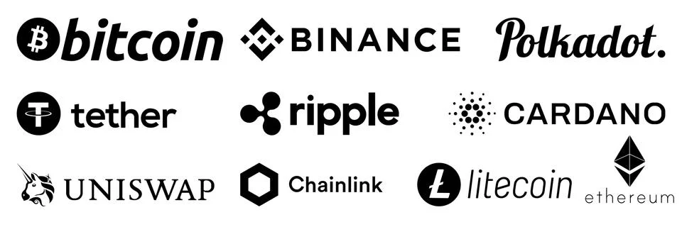 Set of black cryptocurrency logo Stock Illustration