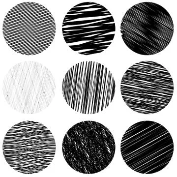Set of Black Diagonal Strokes Patterns. Sketch Circles Stockillustratie
