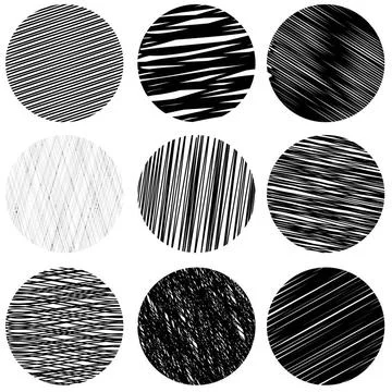 Set of Black Diagonal Strokes Patterns. Sketch Circles. Set of Black Diago... Stock Photos