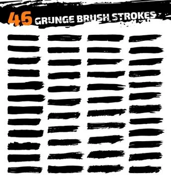 Set of black different grunge brush strokes Stock Illustration