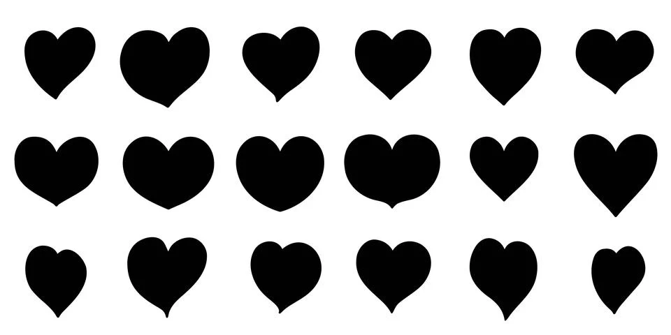 Set of black different heart shape isolated on transparent background. Desi.. Stock Illustration