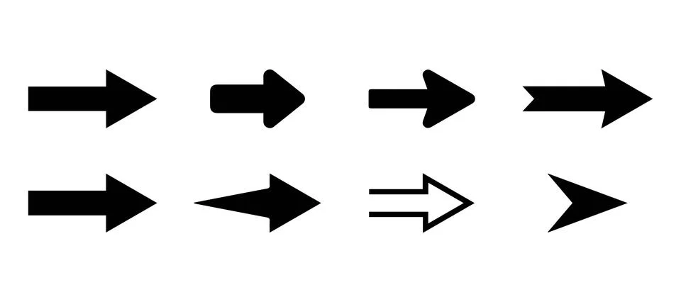 Set of Black Directional Arrows Stock Illustration