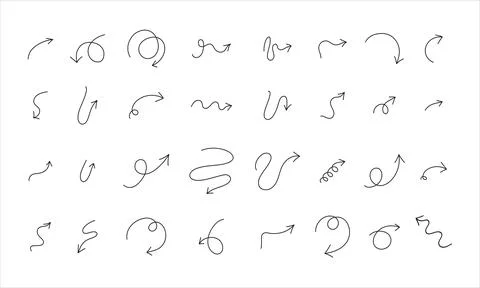 Set of black Doodle hand drawn arrows Stock Illustration