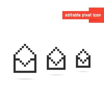 Set of black editable pixel art envelopes Stock Illustration