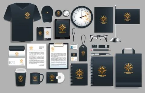 Set of black elements with stationery templates イラスト素材