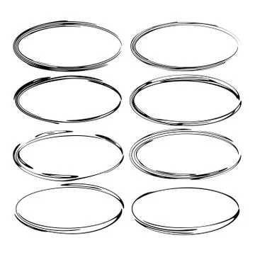 Set of black ellipse grunge frames. Oval empty  borders. Vector illustration. Stock Illustration
