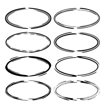 Set of black ellipse grunge frames. Oval empty  borders. Vector illustration. Stockillustratie