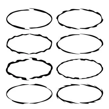 Set of black ellipse grunge frames. Oval empty  borders. Vector illustration. Stock Illustration