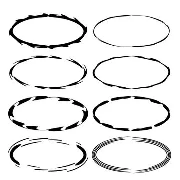 Set of black ellipse grunge frames. Oval empty  borders. Vector illustration. Stock Illustration