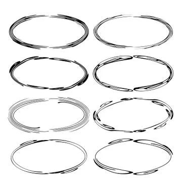Set of black ellipse grunge frames. Oval empty  borders. Vector illustration. Stock Illustration