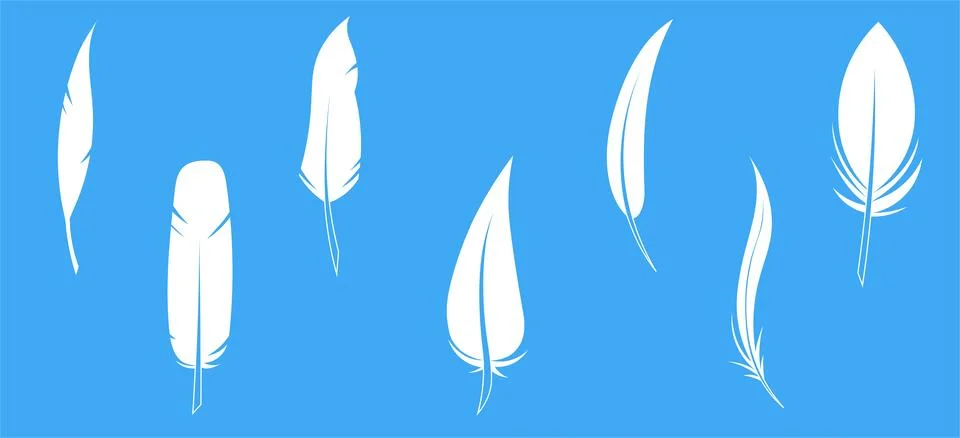 Set of black feather in a flat style. Set of bird feather. Pen vector icons Stock Illustration