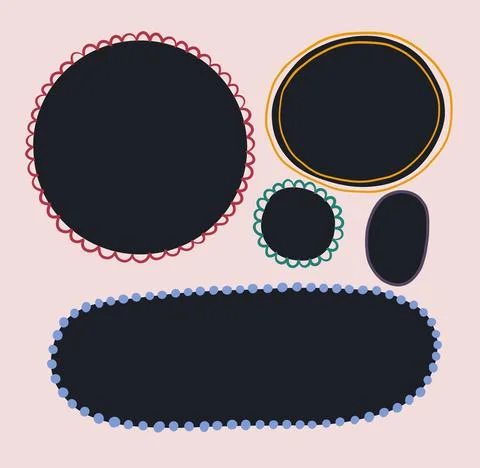 A set of black filled signature frames. Simple naive style. Stock Illustration
