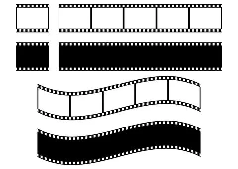 Set of black film strip elements featuring straight and wavy cinematic frames Stock-Illustration