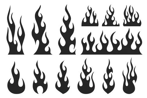 Set of black flame silhouettes in various shapes Stock Illustration
