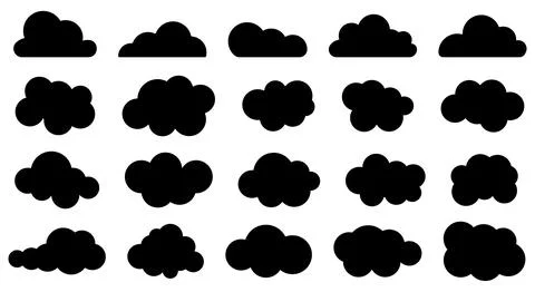 Set of black flat style clouds Stock Illustration