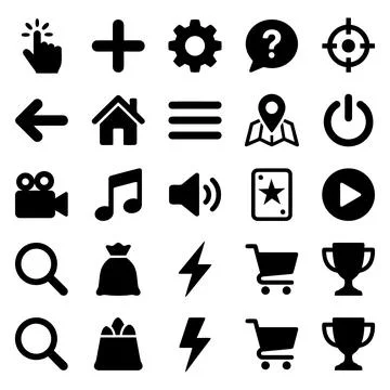 Set of black flat UI interface icons for web and mobile application design Stock Illustration