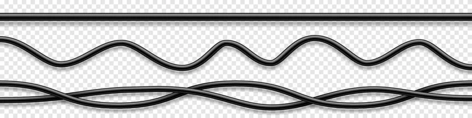Set of black flexible cables with shadow. Electrical wire. Realistic power or 스톡 일러스트