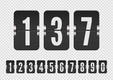 Set of black flip numbers on a mechanical score board. Vector template for your Illustrazione stock