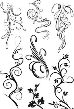 Set of black floral elements for your design. Ilustración de archivo