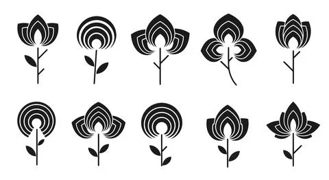Set of black floral pattern icons Stockillustratie