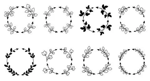 Set of black floral wreath frames Stock Illustration