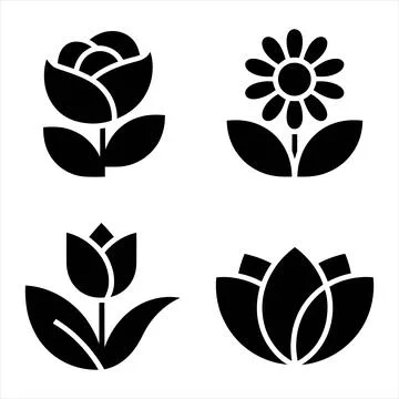 Set of black flower icons vector illustration 스톡 일러스트
