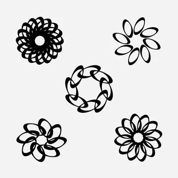Set of black flower made from repeated letter o flat simple design Stock Illustration