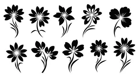 Set of black flowers on white Stock Illustration