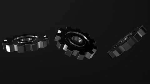 Set black Gears Wall engine gears wheels slowly rotating Front View  Stock Footage 130989076
