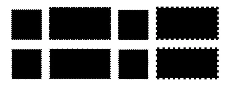 Set of black geometric rectangular shapes with solid and serrated edges Stock Illustration