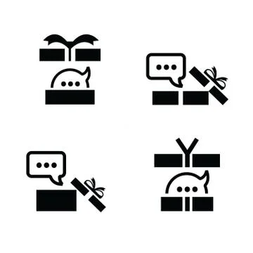 Set black gift and bubble talk icons 4 styles Stock Illustration