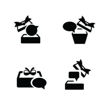 Set black gift and bubble talk icons topview Stock-Illustration