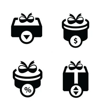 Set black gift and bubble talk business icons Stock Illustration